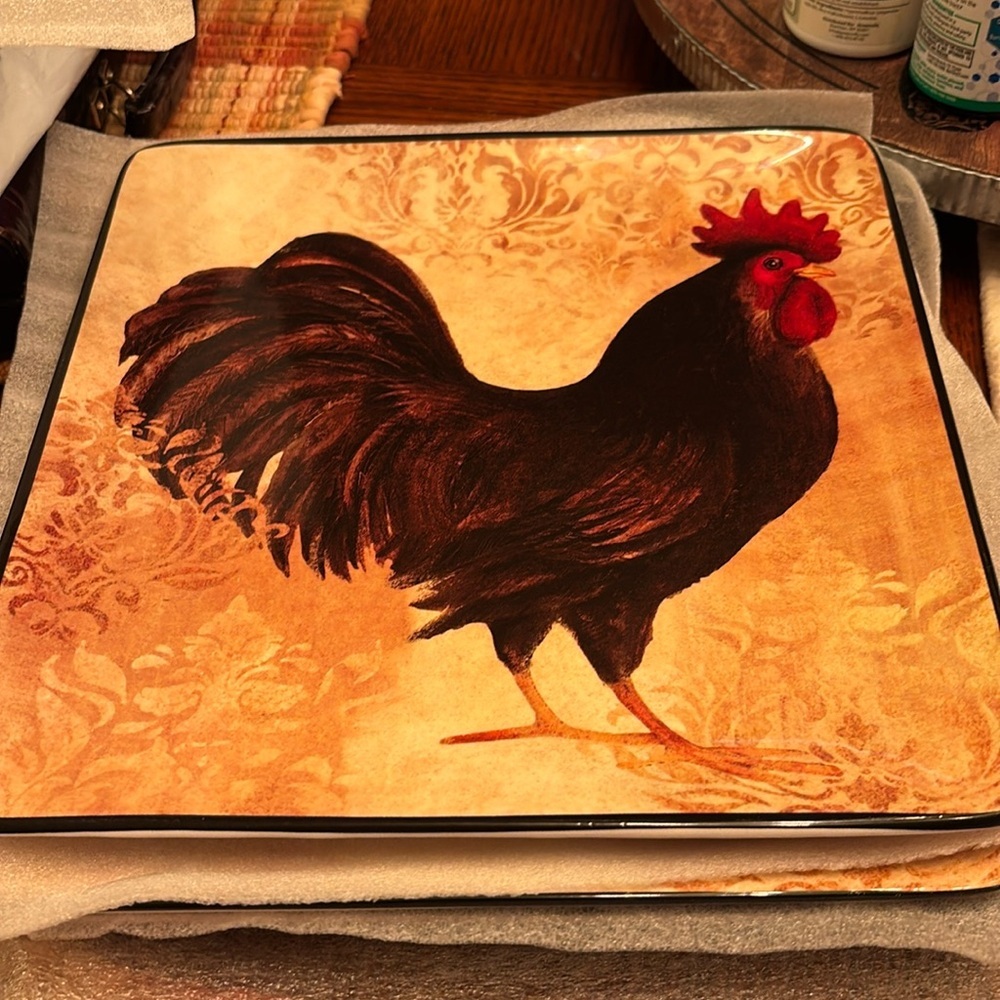 Certified International 10-1/2” Susan Winget Square Rooster Plate